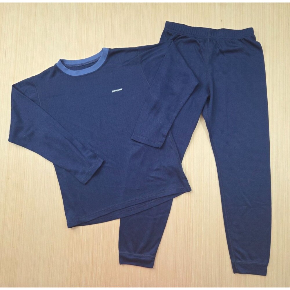 VTG Patagonia Capilene Kids M Blue Thermal Base Layer Shirt Pants Set Midweight